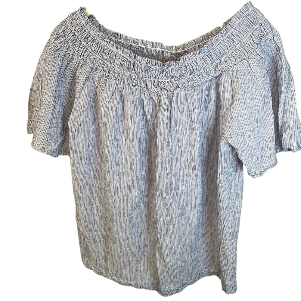 A New Day Women's Off-Shoulder Top Blouse Size L Blue‎ Striped